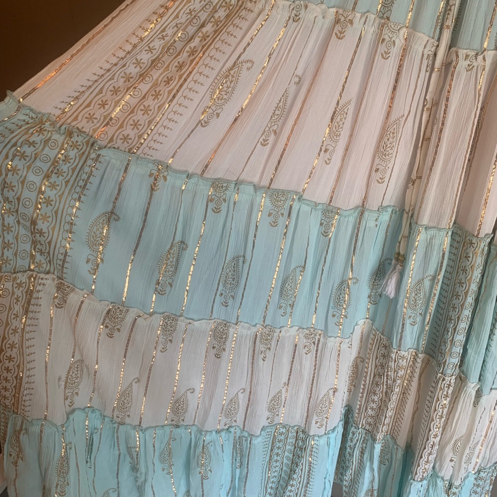 Siddhartha Bohemian Maxi Dress in white and turquoise - Picture 4 of 8